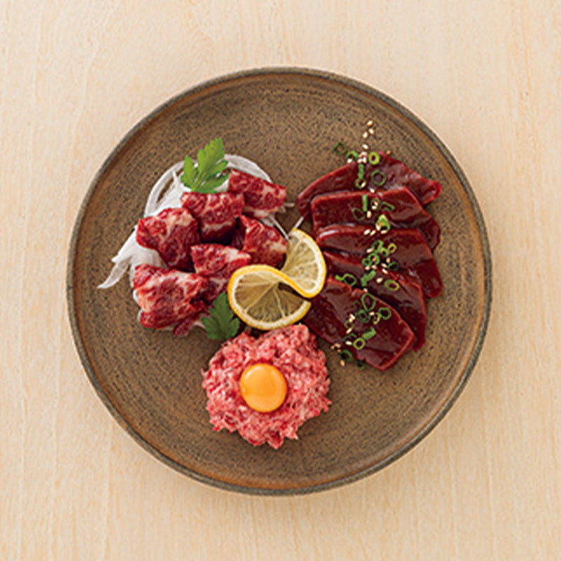 the fresh raw horse meat sashimi at the horse meat specialty store, Suganoya.